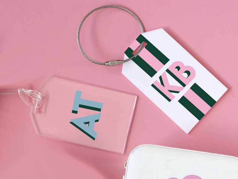 Personalized Luggage Tag, Acrylic Place Card, Shadow Monogram Gift Tag, Bridesmaid Gift, Bachelorette Party Favors, Girls Trip, Travel Gift image 1