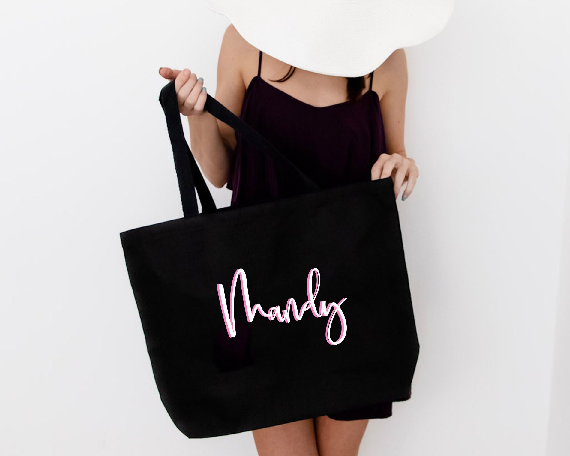 Personalized Name Tote Bag With Colorful Shadow Monogram 