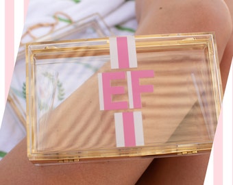 Shadow Monogram Acrylic Clutch Bag, Initial Name personalized stadium bag, Bridesmaid Gift, Custom Preppy 90's y2k Going Out Party Bag