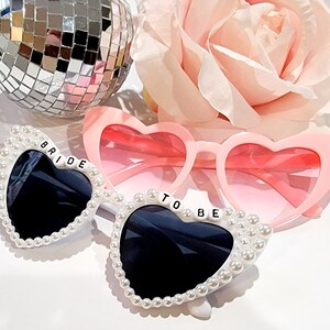 Bride to Be Heart Sunglasses with Pearls and Pink Retro Bridesmaid Sunglasses image 4