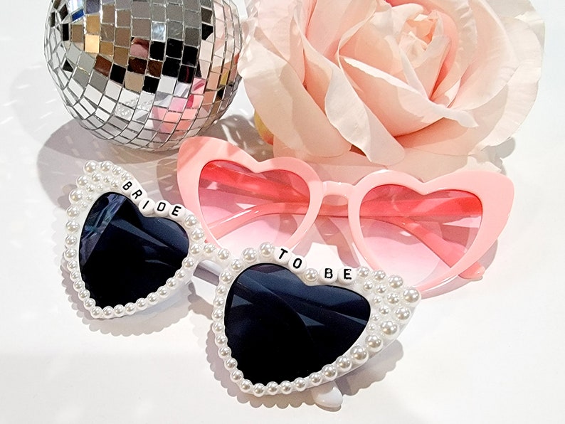 Bride to Be Heart Sunglasses with Pearls and Pink Retro Bridesmaid Sunglasses image 4