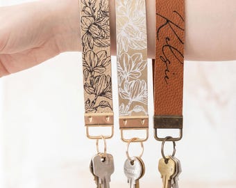 Personalized Vegan Leather Wristlet strap Keychain Key Ring Holder