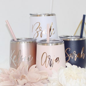 Set of 4 5 6 7 YOU CHOSE QTY metal wine tumbler with lid and straw Bridal shower favors Personalized Bridesmaid Gifts rose gold MWT4V image 8
