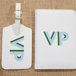 Personalized Shadow Monogram Vegan Leather Luggage Bag Tag and Passport Holder