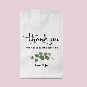Wedding Favor Bag, Eucalyptus Leafy Floral Wedding Thank You Bag, Personalized Treat Bags, Bridal shower bags, Goodie Bag, Cookie Donut Bag
