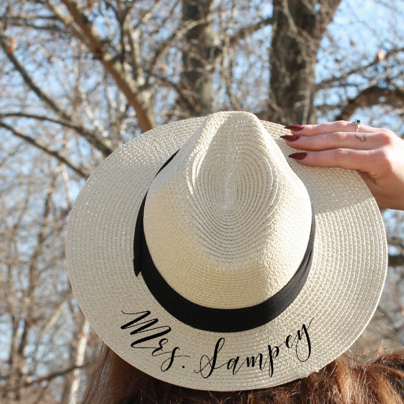 Mrs., Panama Hat, Fedora Custom Sun Hat flat brim Newly Engaged Gift …
