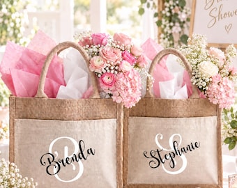 Personalized Jute Tote Bag with Name, Monogram Bridesmaid Gift, Custom Gift Bag, Bridesmaid Proposal Bag, Bridal Shower Favor, Wedding Tote