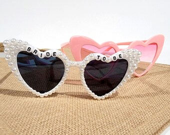 Bride to Be Heart Sunglasses with Pearls and Pink Retro Bridesmaid Sunglasses