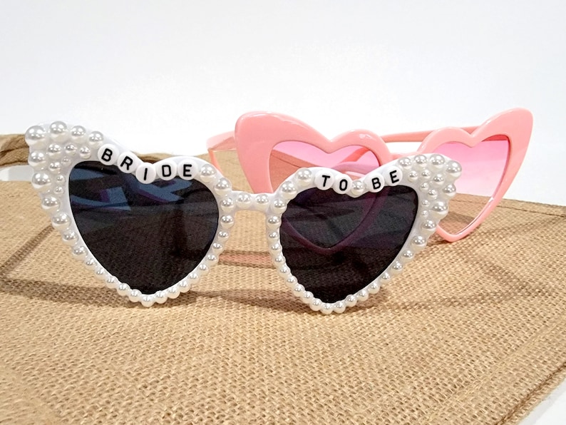 Bride to Be Heart Sunglasses with Pearls and Pink Retro Bridesmaid Sunglasses image 5
