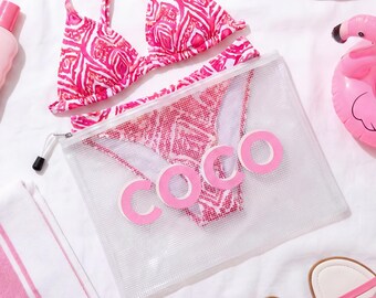 Personalized Pool Bag, Shadow Monogram Wet Bag, Beach Bridesmaid Gifts, Set of 5 6 7 8 + Get Bulk Discount, Bridal Party Favor Vacation Gift