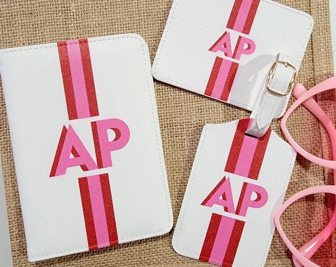 Shadow Monogram Travel Gift Set with Luggage Tag, Passport Holder, Card Wallet, Clutch and gift box. Buy Individually or as set.