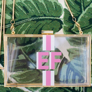 Shadow Monogram Acrylic Clutch Bag, Initial Name personalized stadium bag, Bridesmaid Gift, Custom Preppy 90&#39;s y2k Going Out Party Bag