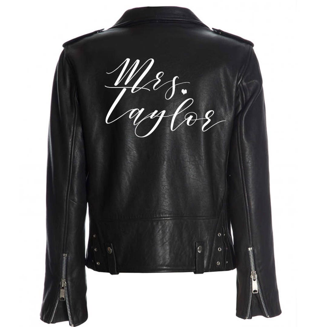 Custom Mrs. Leather Jacket Iron on Heat Transfer Mrs. Jacket Mrs. Denim