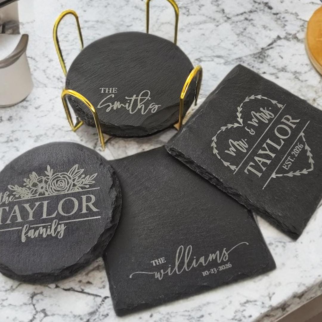 Engraved Slate Coasters | Custom Unique Wedding Gift Personalized ...
