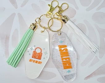 Personalized Showgirl Retro Motel Keychain, Custom Key ring, Life of a Bridesmaid Gift, Backpack Bag tag, Key Accessories, Custom Keyring