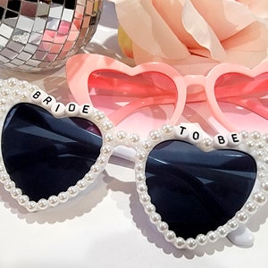 Bride to Be Heart Sunglasses with Pearls and Pink Retro Bridesmaid Sunglasses image 7