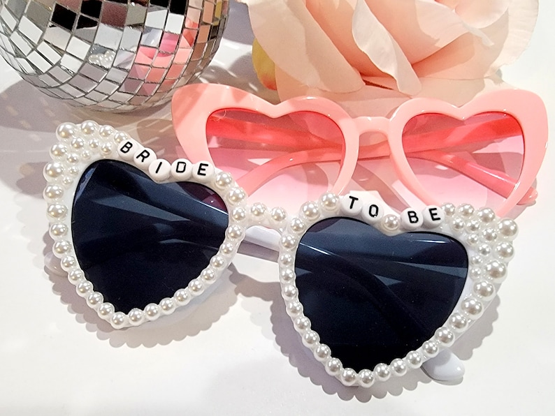 Bride to Be Heart Sunglasses with Pearls and Pink Retro Bridesmaid Sunglasses image 7