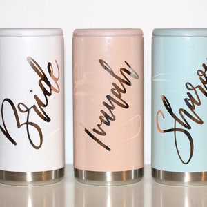 Personalized 12oz Slim Can Cooler for hard seltzer bridesmaid gifts SET OF 5 6 7 8 + get DISCOUNT skinny Stainless Steel insulated