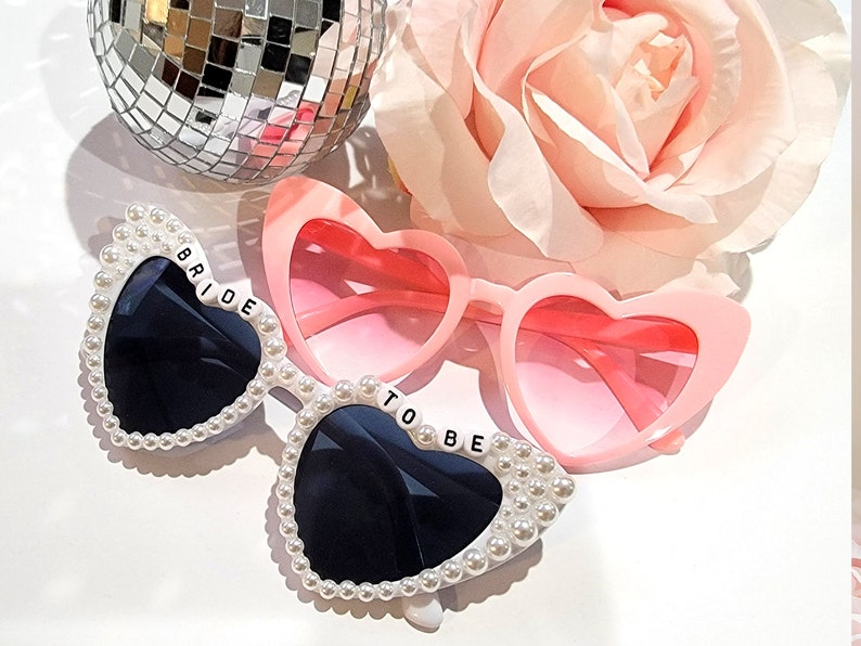 Bride to Be Heart Sunglasses with Pearls and Pink Retro Bridesmaid Sunglasses image 2