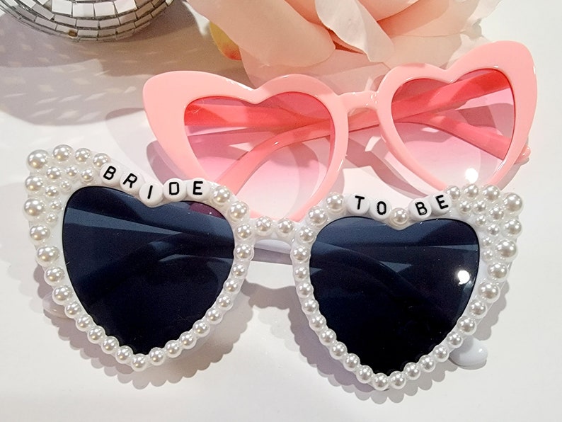 Bride to Be Heart Sunglasses with Pearls and Pink Retro Bridesmaid Sunglasses image 6