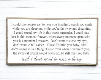 Aerosmith /'Don/'t Want To Miss A Thing/' Lyrics framed print Wedding Gift