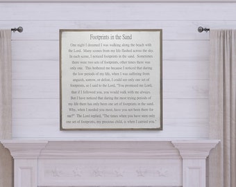 Footprints in the Sand Sign / Large Wooden Framed Sign / Inspirational Wood Signs / Christian Wall Art / Poem / farmhouse style