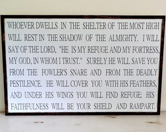 Psalm 91 Wood Sign: Framed Scripture, Modern Farmhouse Decor