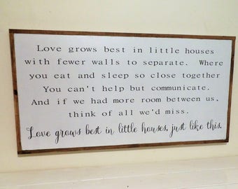 Love Grows Best in Little Houses / Wood Sign / Small Houses / Large Framed / Inspirational sign / Modern Farmhouse Decor /