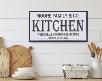Farmhouse Personalized Family Kitchen Sign - Custom Kitchen Wall Decor - Established Year - Rustic Home Art