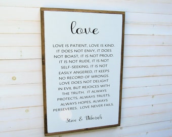 1 Corinthians 13 Sign /  Love is Patient / Wood Sign / Personalized Sign / Wedding Gift / Master Bedroom Sign / Living Room Wall Decor