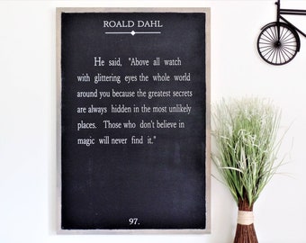 Roald Dahl Wooden Sign / Nursery Wood Sign / Large Wooden Sign / Framed Wall Art /Christmas Gift /Farmhouse Style /Glittering Eyes