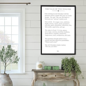 The Tale of Two Wolves / book page sign / book page wooden sign / inspirational wall decor / home decor sign / living room wall art /