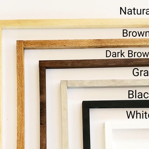 May include: Six different wood picture frames in various colors, including natural, brown, dark brown, gray, black, and white.