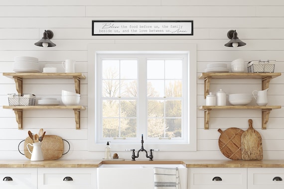 Bless the Food Before Us Wood Sign - Kitchen Wall Decor - Dining Room Blessing - Farmhouse Style Family Meal Blessing - Housewarming Gift