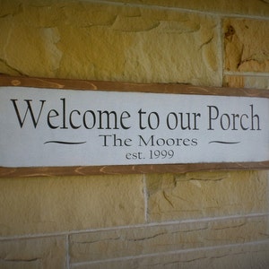 Personalized Welcome to Our Porch Sign: Established Family Name Wall Art