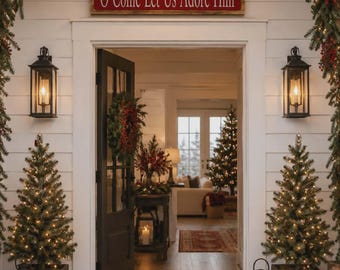 O Come Let Us Adore Him Wood Sign: Farmhouse Christmas Decor