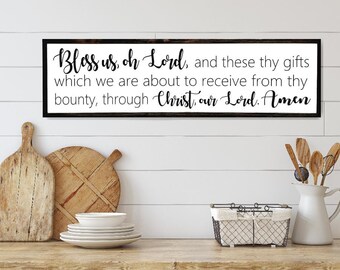 Bless Us Oh Lord Wood Sign: Catholic Prayer, Farmhouse Wall Art