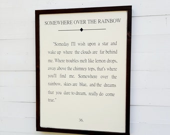 Wizard of Oz 'Somewhere Over the Rainbow' Book Page Sign - Nursery & Inspirational Wall Decor - Wooden Home Art