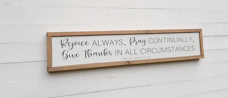 Christian Sign / Rejoice Always Sign / Wood Sign / Bible Verse / Over the Door / Framed Sign / Scripture Wall Decor / Philippians Sign image 1