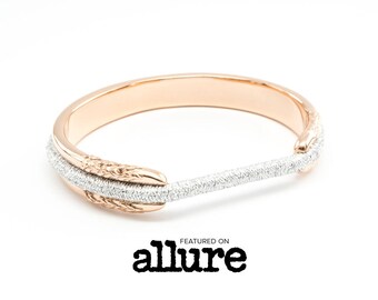 ALLURE MAGAZINE FEATURED Hair Tie Bracelet, Hair Tie Bangle, Hair Tie Bracelet Holder - Flower Design Steel Rose Gold