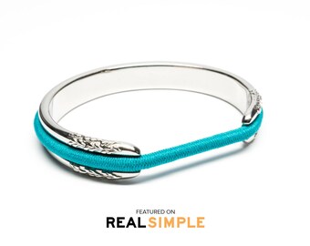 REAL SIMPLE FEATURED Hair Tie Bracelet, Hair Tie Bracelet Holder, Ponytail Holder - Flower Design Silver