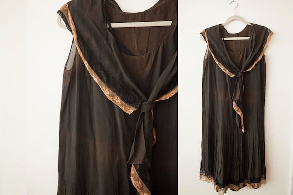 Vintage 1920s Sheer Day Dress // Rayon or Silk wit