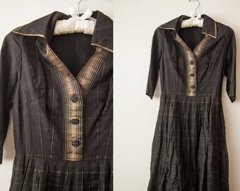 New Look Vintage 40s / 50s Black Party Dress with Gold Trim