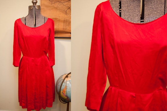 Vintage 60s Red Satin Dress // Formal Occasion //… - image 1