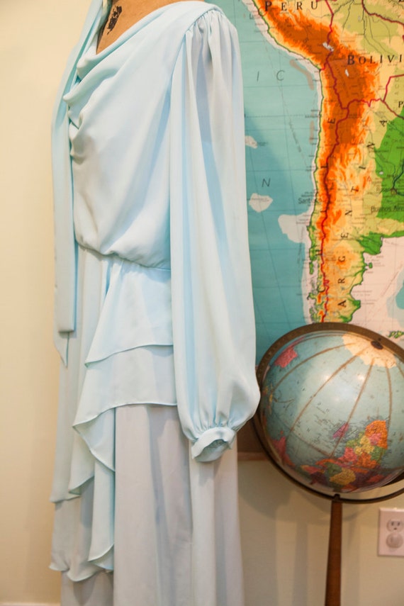 Vintage 70s Robins Egg Blue Chiffon Dress // Size… - image 2