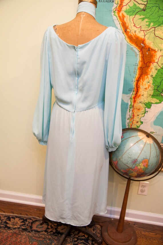 Vintage 70s Robins Egg Blue Chiffon Dress // Size… - image 4