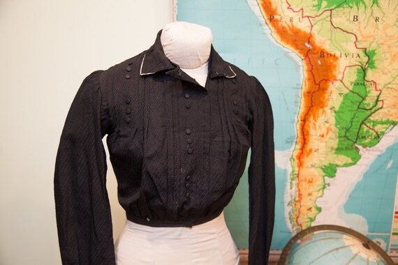 Antique Edwardian Era Black Button Bodice // Size