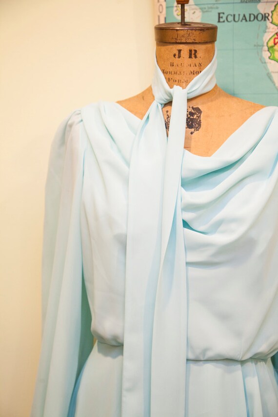 Vintage 70s Robins Egg Blue Chiffon Dress // Size… - image 3