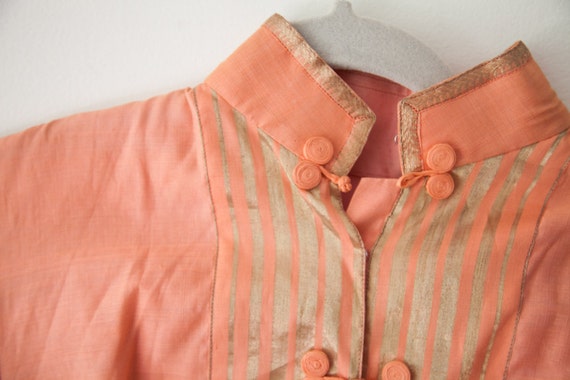 Vintage 1950s Peach Dress Asian Inspired with Buc… - image 3