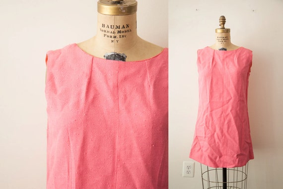 Vintage 60s Pink Wool Ultimate Mod Mini Dress - image 1
